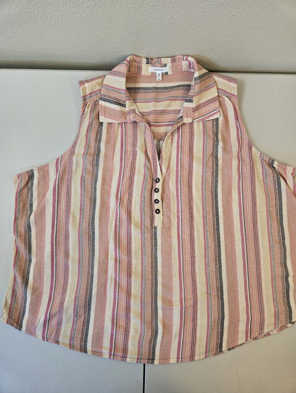 Maurices Linen Blend Striped Sleeveless Button Front Top Size 2X